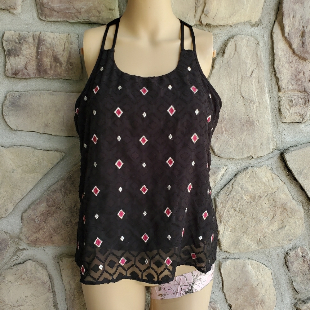 CANDIE'S | Black Cross Back Decorative Tank Top